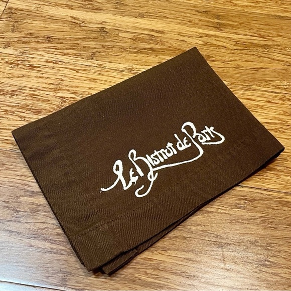 "Le Bistro De Paris" vintage embroidered dark brown napkin Continental Linen - Picture 2 of 8